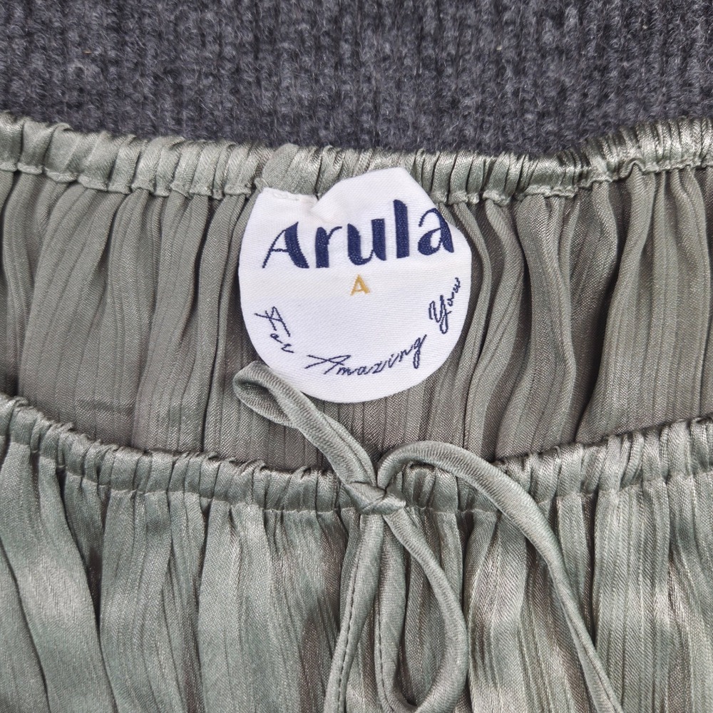Arula Women A Sage Green Pleated Blouse Long‎ Sleeve Boho Cottagecore Crop Top
